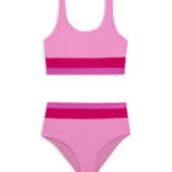 Beach Riot Girls Little Mackenzie Heidi Set Peak Pink Colorblock - Picture 12 of 12